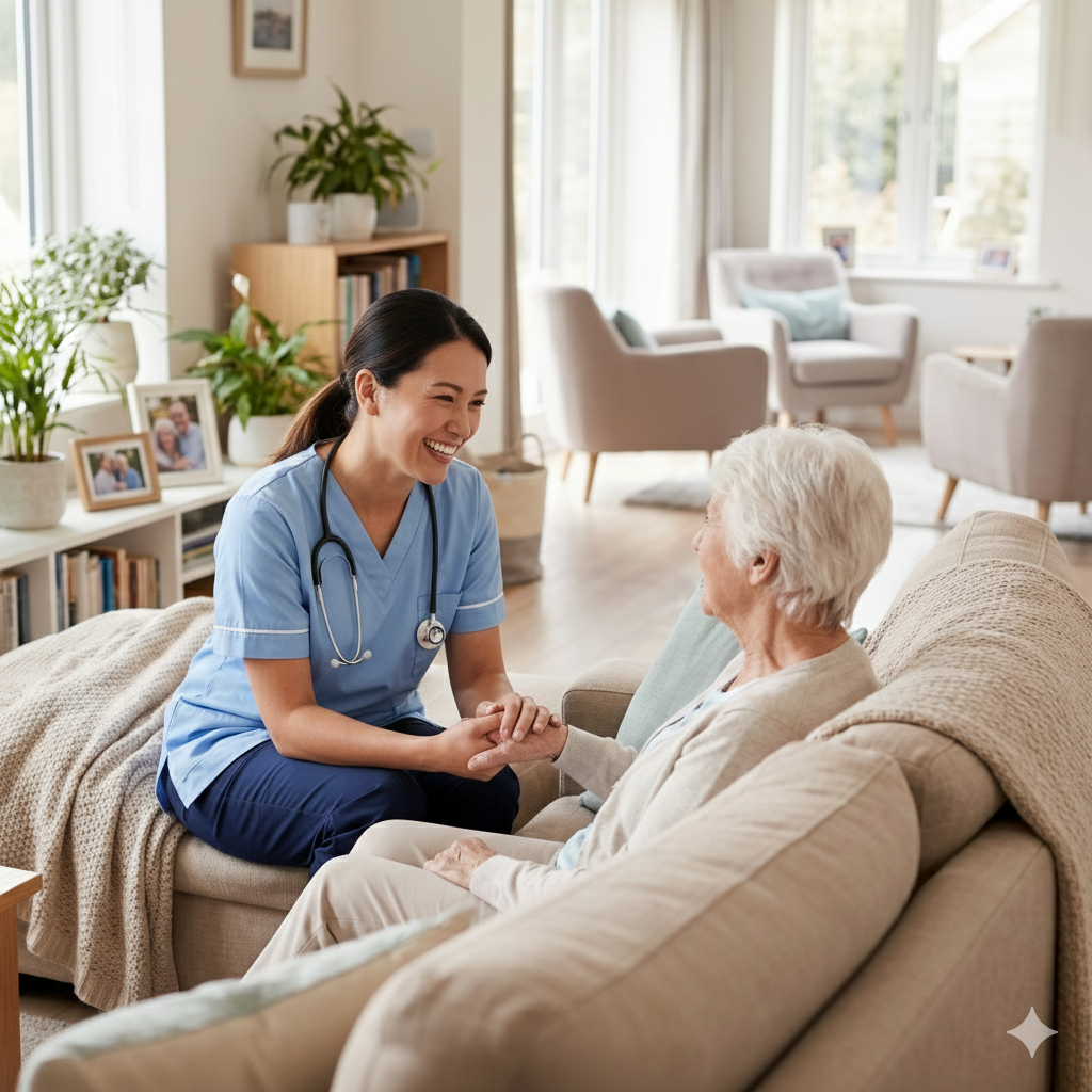 大阪市淀川区塚本の訪問看護ステーション あんさんぶるのスタッフと利用者さんのイメージ